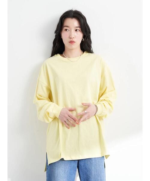 earth music&ecology（アースミュージックアンドエコロジー）の「ルーズロンT（Tシャツ/カットソー・レディース・ライトグレー/オフホワイト/ピンク/イエロー・FREE）」の18枚目の写真