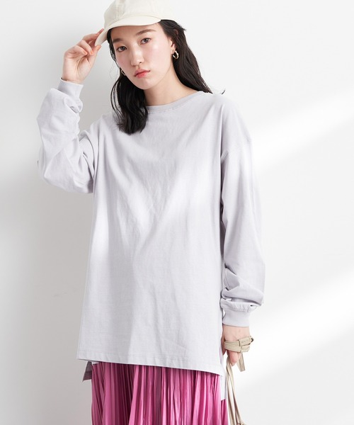 earth music&ecology（アースミュージックアンドエコロジー）の「ルーズロンT（Tシャツ/カットソー・レディース・ライトグレー/オフホワイト/ピンク/イエロー・FREE）」の3枚目の写真