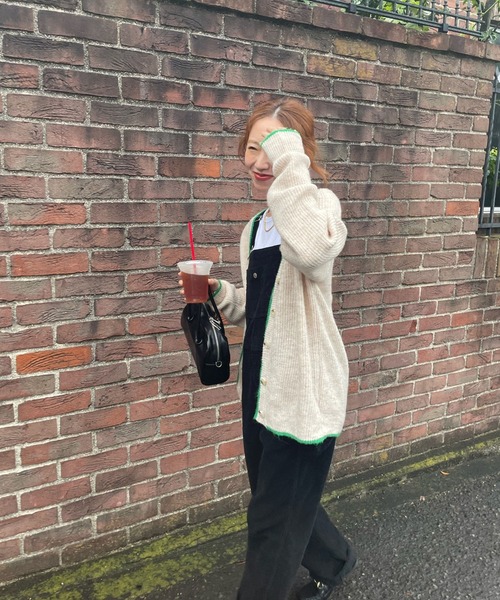 GIMME GIMME（ギミーギミー）の「バイカラー ニットカーディガン gimw22s002（カーディガン/ボレロ・レディース・ブラック/アイボリー・FREE）」の3枚目の写真