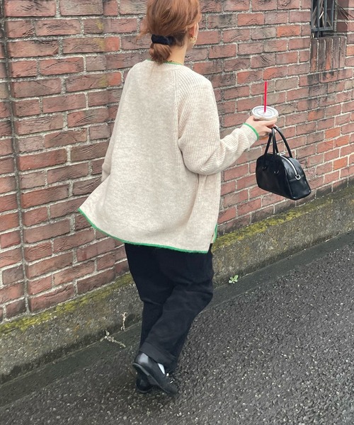 GIMME GIMME（ギミーギミー）の「バイカラー ニットカーディガン gimw22s002（カーディガン/ボレロ・レディース・ブラック/アイボリー・FREE）」の6枚目の写真