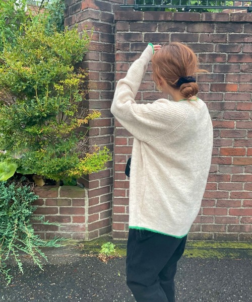 GIMME GIMME（ギミーギミー）の「バイカラー ニットカーディガン gimw22s002（カーディガン/ボレロ・レディース・ブラック/アイボリー・FREE）」の9枚目の写真