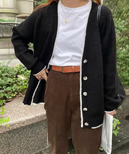 GIMME GIMME（ギミーギミー）の「バイカラー ニットカーディガン gimw22s002（カーディガン/ボレロ・レディース・ブラック/アイボリー・FREE）」の17枚目の写真