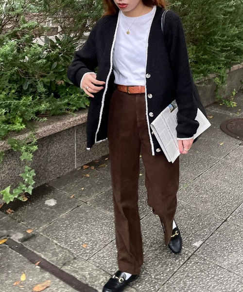 GIMME GIMME（ギミーギミー）の「バイカラー ニットカーディガン gimw22s002（カーディガン/ボレロ・レディース・ブラック/アイボリー・FREE）」の18枚目の写真