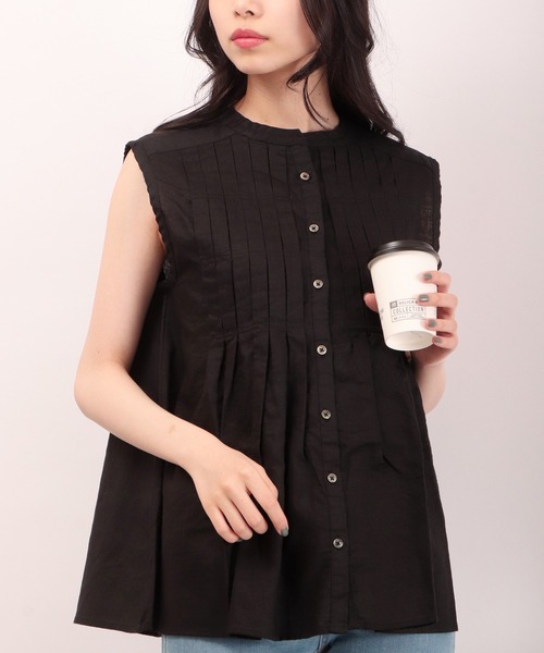 ubasoku（ウバソク）の「ubasoku リネン無地 ノースリーブブラウス（シャツ/ブラウス・レディース・ブラック/チェック/ブラック系その他/ホワイト・FREE）」の15枚目の写真