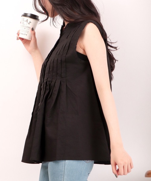 ubasoku（ウバソク）の「ubasoku リネン無地 ノースリーブブラウス（シャツ/ブラウス・レディース・ブラック/チェック/ブラック系その他/ホワイト・FREE）」の13枚目の写真