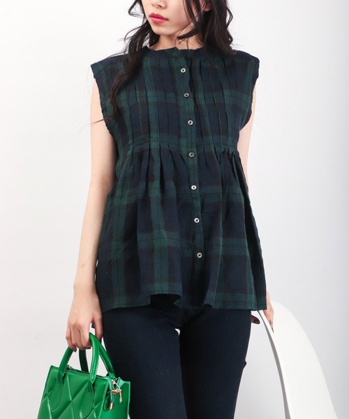 ubasoku（ウバソク）の「ubasoku リネン無地 ノースリーブブラウス（シャツ/ブラウス・レディース・ブラック/チェック/ブラック系その他/ホワイト・FREE）」の11枚目の写真