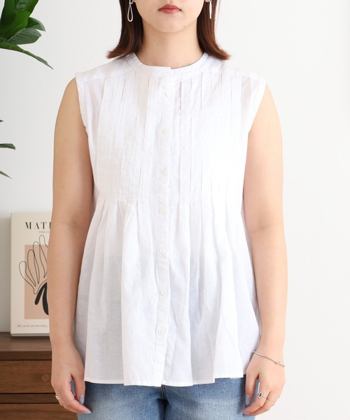 ubasoku（ウバソク）の「ubasoku リネン無地 ノースリーブブラウス（シャツ/ブラウス・レディース・ブラック/チェック/ブラック系その他/ホワイト・FREE）」の20枚目の写真