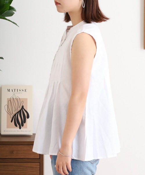 ubasoku（ウバソク）の「ubasoku リネン無地 ノースリーブブラウス（シャツ/ブラウス・レディース・ブラック/チェック/ブラック系その他/ホワイト・FREE）」の21枚目の写真