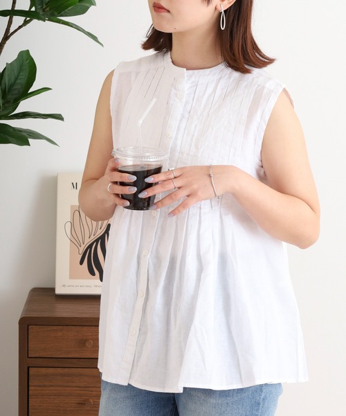 ubasoku（ウバソク）の「ubasoku リネン無地 ノースリーブブラウス（シャツ/ブラウス・レディース・ブラック/チェック/ブラック系その他/ホワイト・FREE）」の18枚目の写真