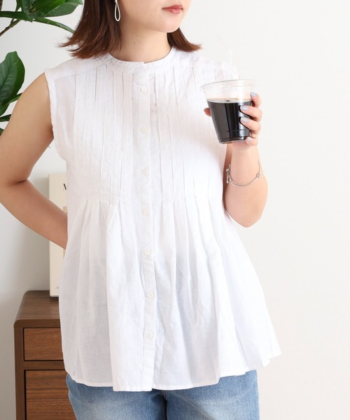 ubasoku（ウバソク）の「ubasoku リネン無地 ノースリーブブラウス（シャツ/ブラウス・レディース・ブラック/チェック/ブラック系その他/ホワイト・FREE）」の16枚目の写真