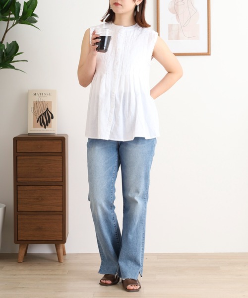 ubasoku（ウバソク）の「ubasoku リネン無地 ノースリーブブラウス（シャツ/ブラウス・レディース・ブラック/チェック/ブラック系その他/ホワイト・FREE）」の19枚目の写真