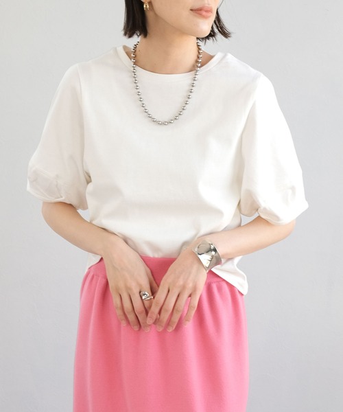 ANDJ(アンドジェイ)の「ランタンスリーブ半袖Tシャツ(Tシャツ/カットソー・レディース・ブラック/オフホワイト/グリーン・M)」の2枚目の写真