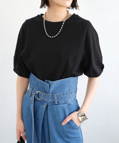 ANDJ(アンドジェイ)の「ランタンスリーブ半袖Tシャツ(Tシャツ/カットソー・レディース・ブラック/オフホワイト/グリーン・M)」の14枚目の写真