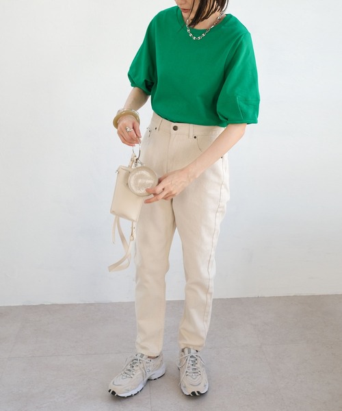 ANDJ(アンドジェイ)の「ランタンスリーブ半袖Tシャツ(Tシャツ/カットソー・レディース・ブラック/オフホワイト/グリーン・M)」の12枚目の写真