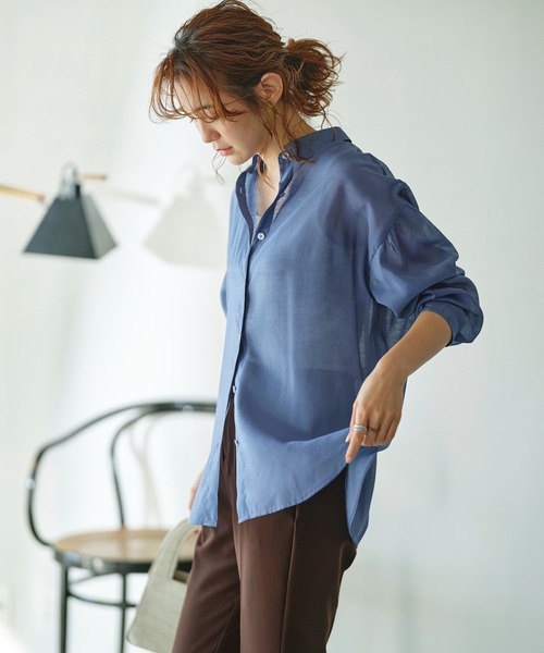 GeeRA（ジーラ）の「バックフリルボリューム袖シアーシャツ（シャツ/ブラウス・レディース・ブラック/ブルー・MEDIUM/LARGE/X-LARGE）」の12枚目の写真