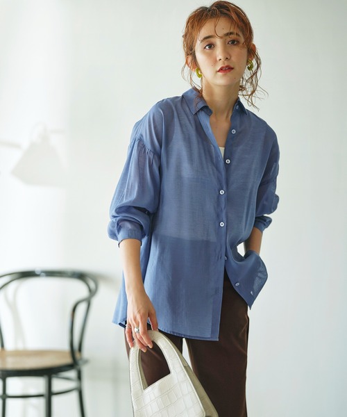 GeeRA（ジーラ）の「バックフリルボリューム袖シアーシャツ（シャツ/ブラウス・レディース・ブラック/ブルー・MEDIUM/LARGE/X-LARGE）」の11枚目の写真