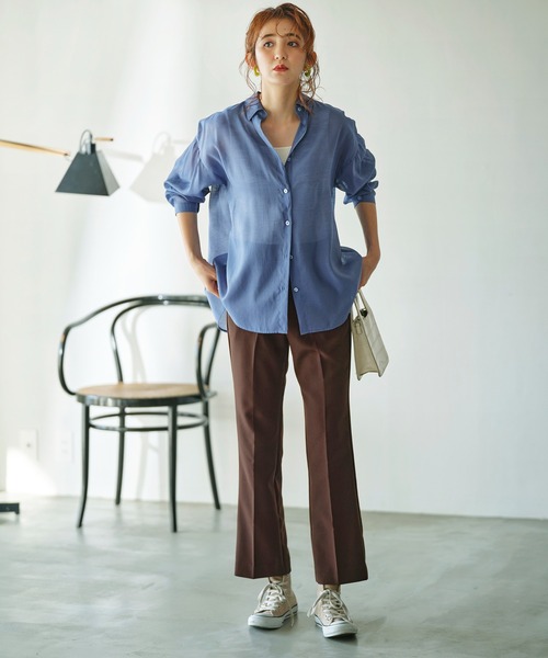 GeeRA（ジーラ）の「バックフリルボリューム袖シアーシャツ（シャツ/ブラウス・レディース・ブラック/ブルー・MEDIUM/LARGE/X-LARGE）」の18枚目の写真