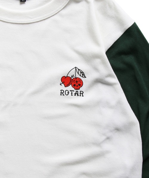 ROTAR(ローター)の「CHERRY 1p BB Tee ベースボール セットイン 七分袖(Tシャツ/カットソー・メンズ・ホワイト×グリーン/ブルー系/スミクロ・LARGE/X-LARGE/SMALL/MEDIUM)」の4枚目の写真