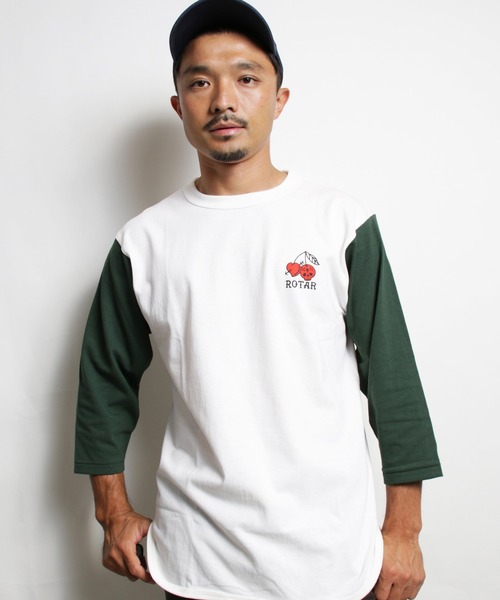 ROTAR(ローター)の「CHERRY 1p BB Tee ベースボール セットイン 七分袖(Tシャツ/カットソー・メンズ・ホワイト×グリーン/ブルー系/スミクロ・LARGE/X-LARGE/SMALL/MEDIUM)」の10枚目の写真