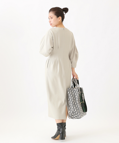 美品 ヴェルメイユパーイエナ ウール圧縮スムースウエストシェイプ ワンピース 紺 セール】ウール圧縮スムース ウエストシェイプワンピ―ス