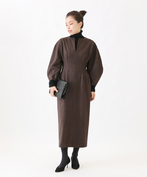 セール】ウール圧縮スムース ウエストシェイプワンピ―ス◇（ワンピース