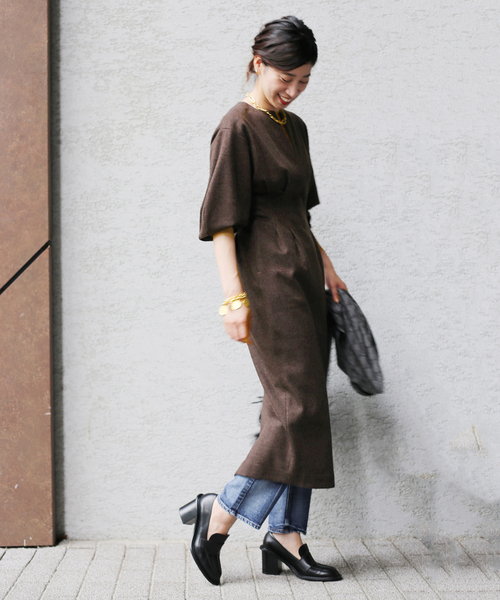 セール】ウール圧縮スムース ウエストシェイプワンピ―ス◇（ワンピース