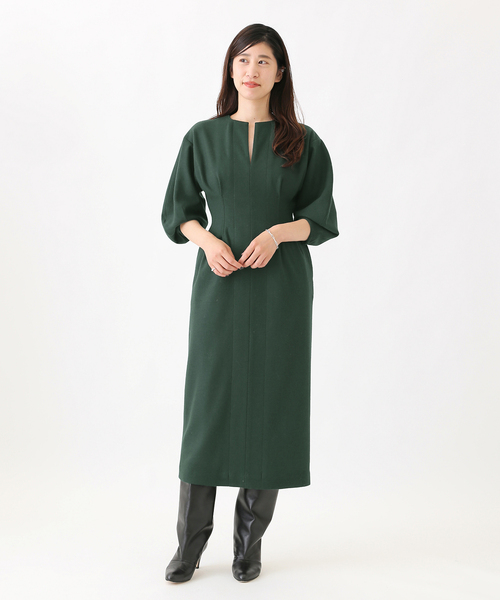 セール】ウール圧縮スムース ウエストシェイプワンピ―ス◇（ワンピース