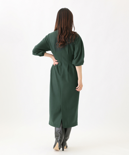 セール】ウール圧縮スムース ウエストシェイプワンピ―ス