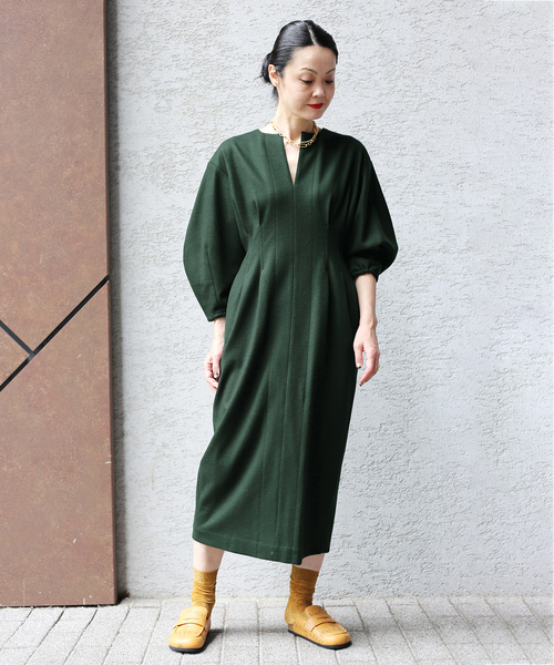 美品 ヴェルメイユパーイエナ ウール圧縮スムースウエストシェイプ ワンピース 紺 セール】ウール圧縮スムース ウエストシェイプワンピ―ス◇（ワンピース