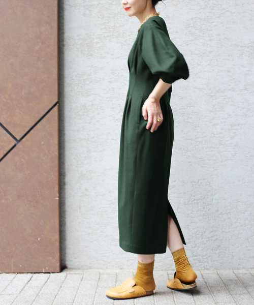 セール】ウール圧縮スムース ウエストシェイプワンピ―ス◇（ワンピース