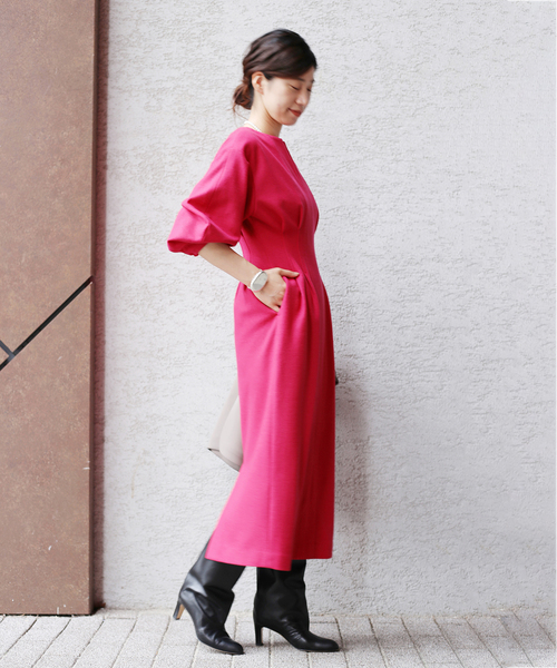 セール】ウール圧縮スムース ウエストシェイプワンピ―ス