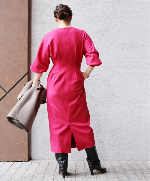 セール】ウール圧縮スムース ウエストシェイプワンピ―ス◇（ワンピース