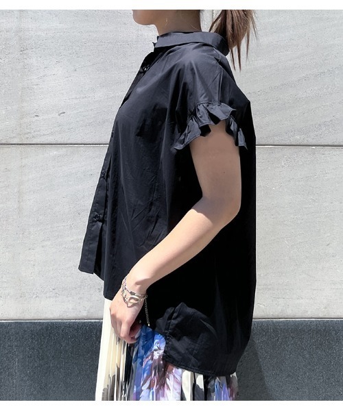 Pauline Bleu(ポリーヌブロー)の「【PaulineBleu/ポリーヌブロー】フリルフレンチスリーブブラウス(シャツ/ブラウス・レディース・ホワイト/ブラック・FREE)」の5枚目の写真