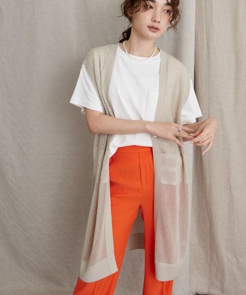 AMERICAN HOLIC（アメリカンホリック）の「Vネック透かし編みニットベスト（ベスト・レディース・ブラック/ライトグレー・L/M）」の2枚目の写真