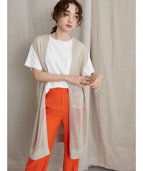 AMERICAN HOLIC（アメリカンホリック）の「Vネック透かし編みニットベスト（ベスト・レディース・ブラック/ライトグレー・L/M）」の4枚目の写真