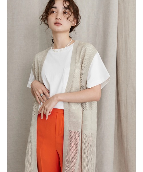 AMERICAN HOLIC（アメリカンホリック）の「Vネック透かし編みニットベスト（ベスト・レディース・ブラック/ライトグレー・L/M）」の6枚目の写真