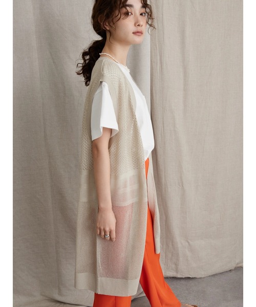 AMERICAN HOLIC（アメリカンホリック）の「Vネック透かし編みニットベスト（ベスト・レディース・ブラック/ライトグレー・L/M）」の7枚目の写真