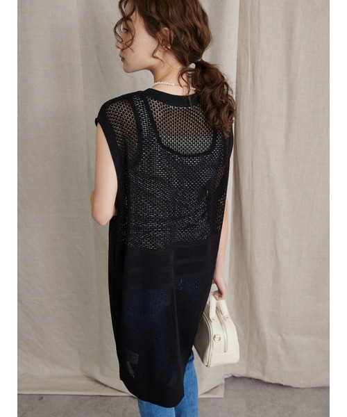 AMERICAN HOLIC（アメリカンホリック）の「Vネック透かし編みニットベスト（ベスト・レディース・ブラック/ライトグレー・L/M）」の15枚目の写真