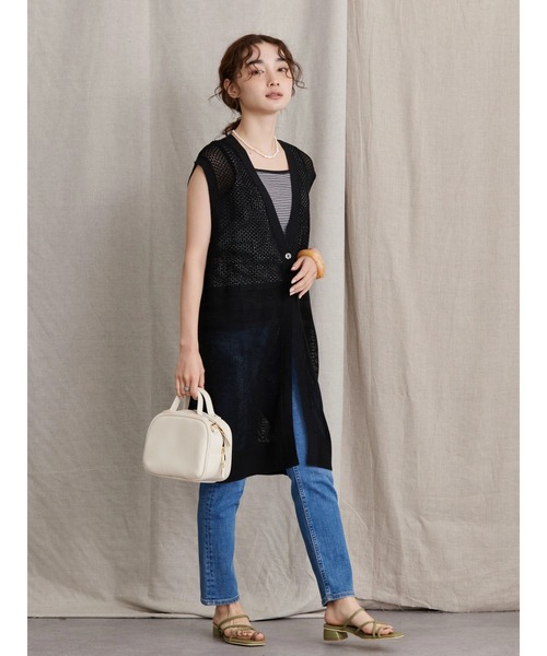 AMERICAN HOLIC（アメリカンホリック）の「Vネック透かし編みニットベスト（ベスト・レディース・ブラック/ライトグレー・L/M）」の16枚目の写真