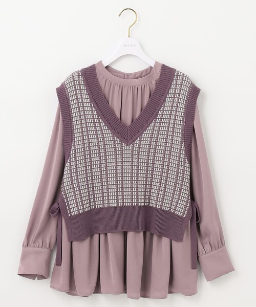 ANY SIS(エニィスィス)の「【2SET】ニットベスト×チュニック ブラウス(シャツ/ブラウス・レディース・ブラック系/ベージュ系/パープル系・2)」の9枚目の写真