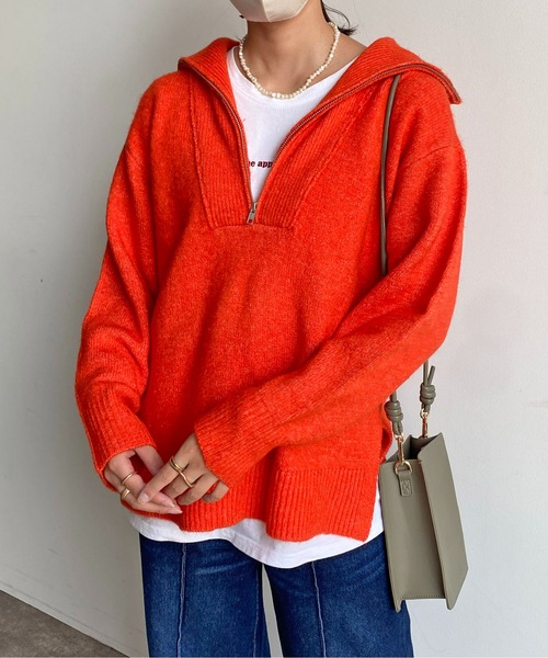 CPCM（シーピーシーエム）の「ハーフジップニットプルオーバー（ニット/セーター・レディース・ブラック/オレンジ/ブルー/ライトベージュ・FREE）」の4枚目の写真