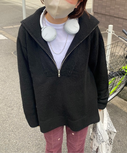CPCM（シーピーシーエム）の「ハーフジップニットプルオーバー（ニット/セーター・レディース・ブラック/オレンジ/ブルー/ライトベージュ・FREE）」の2枚目の写真