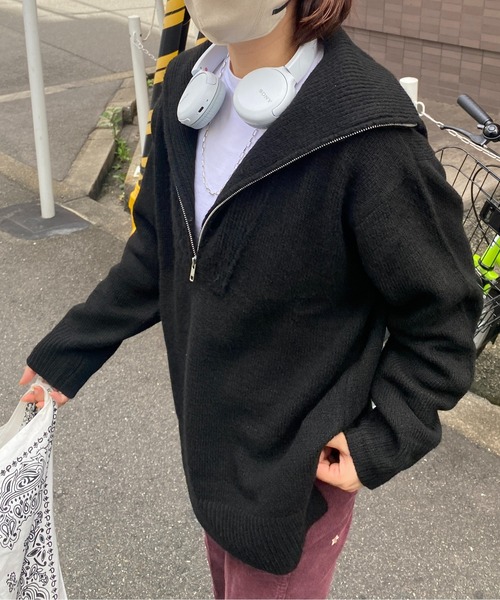 CPCM（シーピーシーエム）の「ハーフジップニットプルオーバー（ニット/セーター・レディース・ブラック/オレンジ/ブルー/ライトベージュ・FREE）」の13枚目の写真