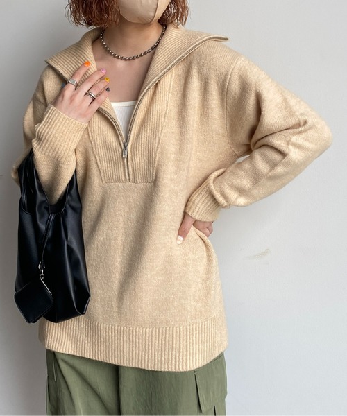 CPCM（シーピーシーエム）の「ハーフジップニットプルオーバー（ニット/セーター・レディース・ブラック/オレンジ/ブルー/ライトベージュ・FREE）」の7枚目の写真