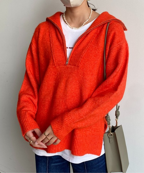 CPCM（シーピーシーエム）の「ハーフジップニットプルオーバー（ニット/セーター・レディース・ブラック/オレンジ/ブルー/ライトベージュ・FREE）」の16枚目の写真