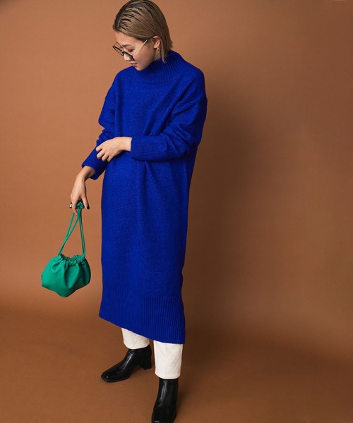 bohmal（ボマール）の「ボリュームタートルニットワンピース（ワンピース・レディース・オフホワイト/ピンク/ブルー/チャコールグレー・FREE）」の3枚目の写真