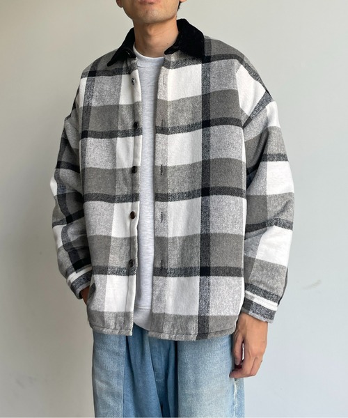 CPCM（シーピーシーエム）の「襟コーデュロイ起毛チェック中綿シャツ