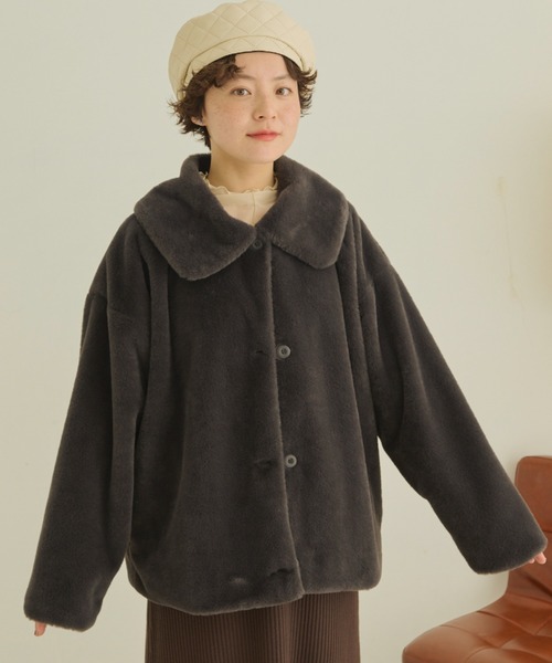 MERLOT（メルロー）の「ビッグカラーファーコート（その他アウター・レディース・チャコールグレー/ブルー/アイボリー・FREE）」の4枚目の写真