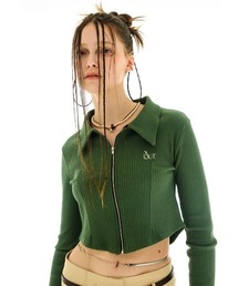 outxo | A'GEM/9 × .kom『OUTXO/アウトエクソ』hari zip-up/クロップド丈 長袖 ジップアップ ニット(ニット/セーター)