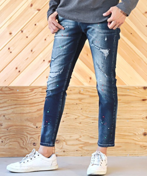 LUXSTYLE(ラグスタイル)の「ペンキリペアダメージスキニーデニムパンツ(デニムパンツ・メンズ・ブルー/インディゴブルー・M/L/S)」の2枚目の写真